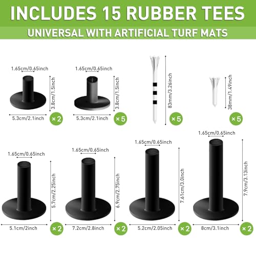 FINGER TEN Golf Rubber Tees Driving Range 3 Inch 1.5'' 2.25'' 2.75'' 3.13'' Tee Holder for Mat 1.5'' 2'' with Plastic Tees Indoor Outdoor Use - style: Black-25 Pcs