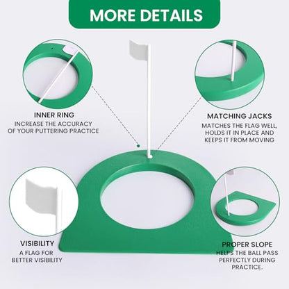 Golf Putting Cup and Flag Putt Training Hole All-Direction Surface Regulation Practice Cups for Men Women Kids Indoor Outdoor Home Office Backyard Golfing