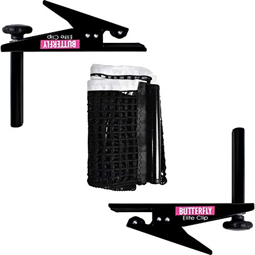 Butterfly Elite Table Tennis Table Clip Net Set – Replacement Net Set for Table Tennis Tables – Net Set Includes All The Necessary Parts to Replace an Old Net, Black (ELCLNS)