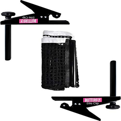 Butterfly Elite Table Tennis Table Clip Net Set – Replacement Net Set for Table Tennis Tables – Net Set Includes All The Necessary Parts to Replace an Old Net, Black (ELCLNS)