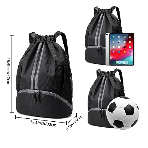 Valleycomfy Sports Drawstring Backpack - Water Resistant String Bag with Side Mesh Pockets Shoe Compartment Gym Backpack for Women & Men Black - color: A-black