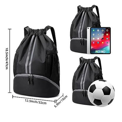 Valleycomfy Sports Drawstring Backpack - Water Resistant String Bag with Side Mesh Pockets Shoe Compartment Gym Backpack for Women & Men Black - color: A-black