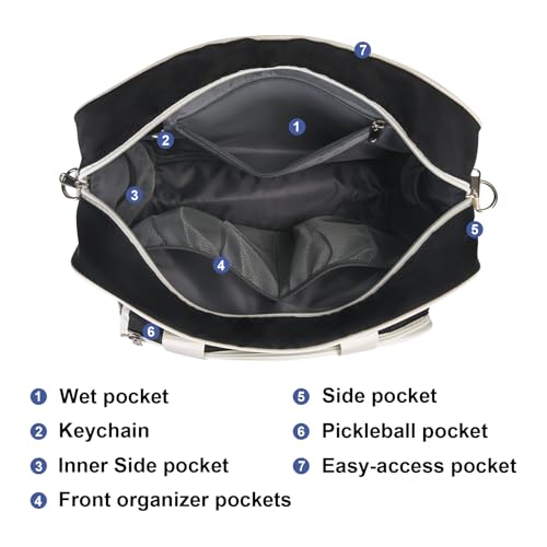 LAKE OF FIRE Pickleball Tote Bag for Women Men with Adjustable Shoulder Strap Fence Hook Crossbody Handbag Shoulder Bag Pickleball Gift Stylish Sport Tote - color: Black, style: 2pcs Set