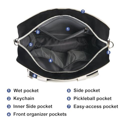 LAKE OF FIRE Pickleball Tote Bag for Women Men with Adjustable Shoulder Strap Fence Hook Crossbody Handbag Shoulder Bag Pickleball Gift Stylish Sport Tote - color: Black, style: 2pcs Set