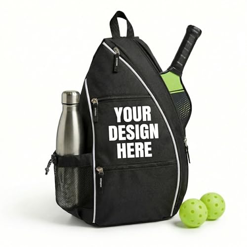 Personalized Pickleball Bag - Custom Paddle Backpack with Name or Logo, Crossbody Reversible Sling for Men & Women with Fence Hook and Water Bottle Holder