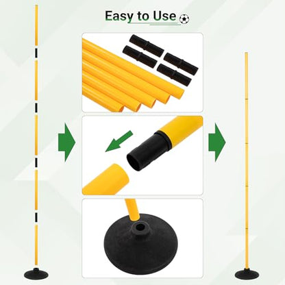 Neoaider 6 FT Agility Poles for Soccer, Basketball, Football, Equestrian, Pet Training, 4/6/8/10 Pack Detachable Soccer Poles w/Rubber Bases, Pole Bending Poles for Horses, Indoor/Outdoor Use - style: 4 Pack