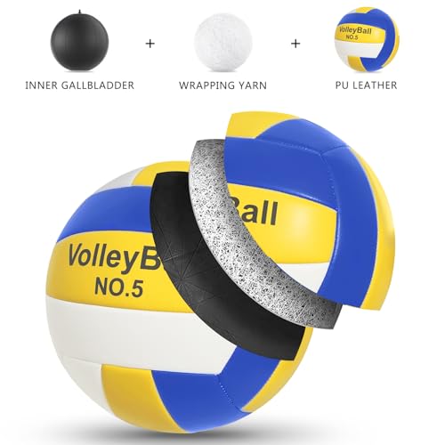 Soft Touch Volleyball Kit - Official Size 5 PU Leather - Indoor Outdoor Volleyballs for Beach Play, Game,Gym,Training -Includes Ball Pumpwith Pump Needles