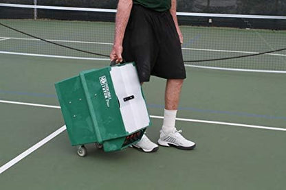 Pickleball Tutor Plus Ultra Model Ball Machine w/Multi-Function Remote. Variable TOPSPIN/Backspin. Speed 65 MPH. Includes PRESET Shots and Drills. Made in USA by #1 Pickleball Machine Company.