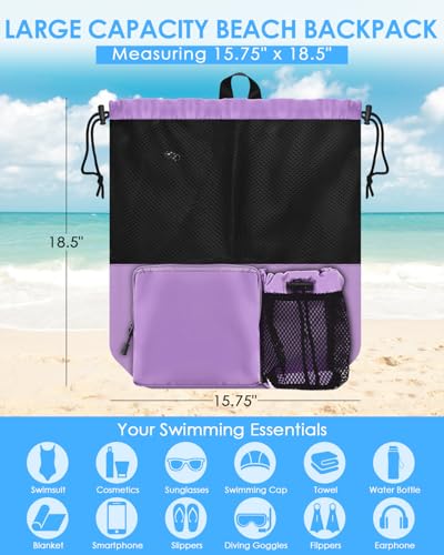 BROTOU Swim Bag Beach Backpack with Wet Pocket Mesh Drawstring Bags for Swimming, Gym - color: Purple