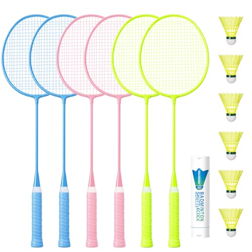 AboveGenius Badminton Rackets Set, Lightweight Badminton Set Includ 4/6 PCS Rackets, 6 Birdies, Outdoor Backyard Games, Racquets for Adults, Teens, Family Beginner - style: 6 Racket+6 Birdies