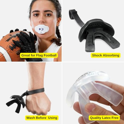 Football Mouth Guard with Strap – Lip Guard Football Mouthpiece – Youth & Adult – Sleefs - color: God First Black