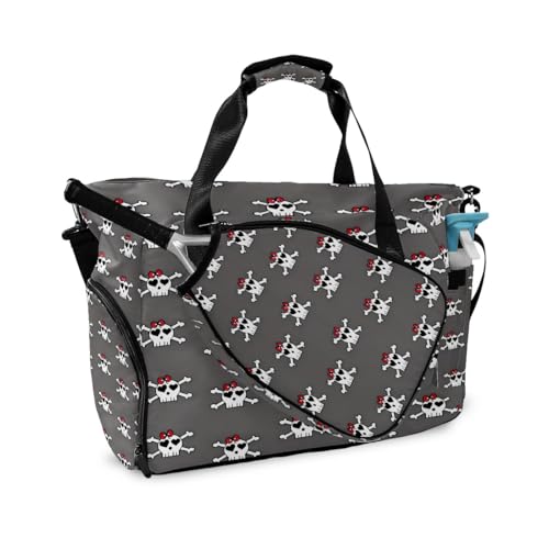 Brown Leopard Print Sports Duffle Bag - Large Gym Bag with Ventilated Shoe Compartment & Front Racket Sleeve, Waterproof Lightweight for Women Men Tennis Pickleball Travel - color: Skull Gray