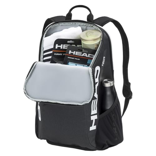 HEAD Tour Tennis Backpack 25L - Holds 2 Racquets, Shoe Compartment, Phone Pocket, Water Bottle & Ball Can Pockets - color: Black