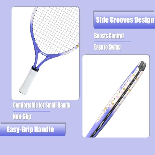 Senston Kids Tennis Racket Set (17 & 23 Inch) - 1 Pack Junior Tennis Racquet, Lightweight Aluminum Frame, Includes Cover - color: blue, size: 23 inch