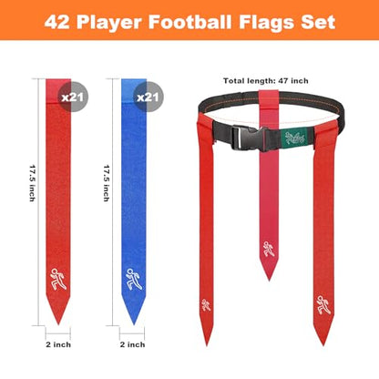 Flag Football Set, 42 Football Flags Belts with 14Player Adjustable Flag Football for Kids