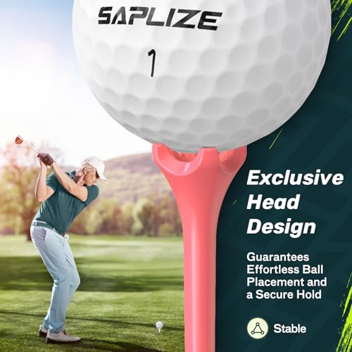 SAPLIZE Upgraded 4-Prong Golf Tees Plastic, 50/100/120/200 Pack (1-1/2", 2-3/4'', 3-1/4"), Engineered to Reduce Friction & Side Spin, Unique Golf Gifts for Golfers - color: Pink (100pcs, 3-1/4")