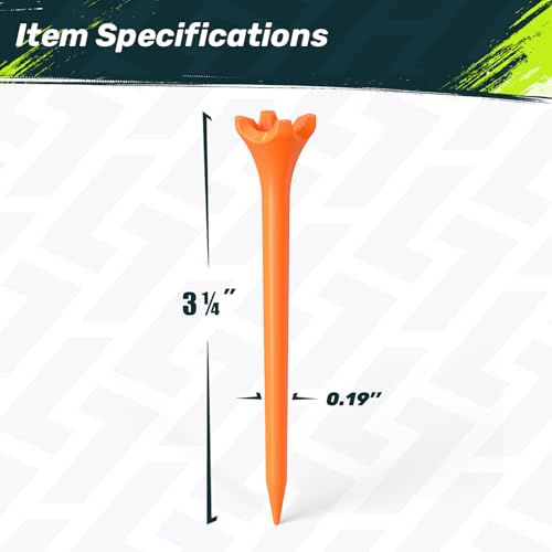 SAPLIZE Upgraded 4-Prong Golf Tees Plastic, 50/100/120/200 Pack (1-1/2", 2-3/4'', 3-1/4"), Engineered to Reduce Friction & Side Spin, Unique Golf Gifts for Golfers - color: Orange (50pcs, 3-1/4")