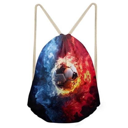 Mumeson Backpack Dayback Printed Daypack Drawstring Bag Travel Bag Large Capacity Shopping Bag for Men, Fire Soccer Print - color: Fire Soccer Print