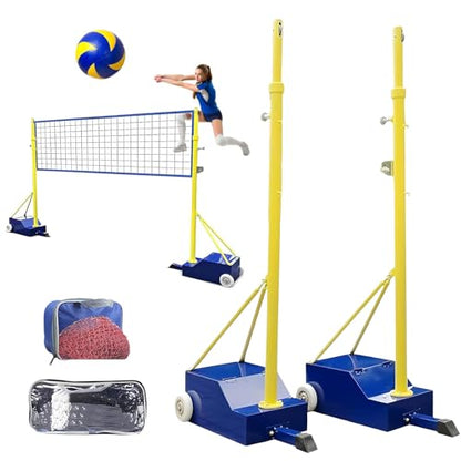 Badminton Net Frame Poles, Badminton/Volleyball Poles for Backyard, Heavy Duty Volleyball Stand with 2 Net, 5.1-6.89ft Adjustable Height, for Indoor or Outdoor Adult Kids School Garden