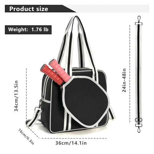 Pickleball Bag for Women Men, Tote with Adjustable Crossbody Strap, Lightweight Pickle Ball Bags with Paddle Cover Pocket Holds 2 Paddles