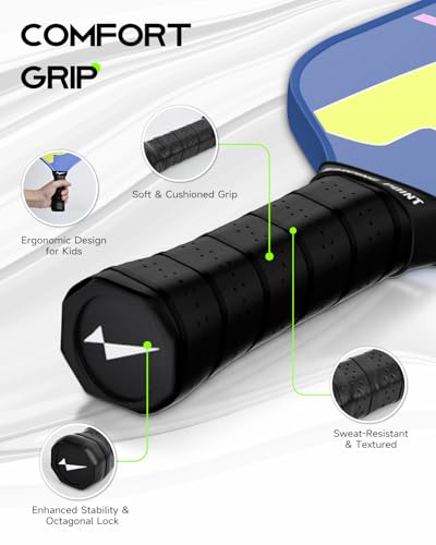 Warping Point Junior Pickleball Paddle – T700 Carbon Fiber Face, Lightweight Polymer Core, Designed for Kids 12 & Under and Teens 13+, Youth-Friendly Grip and Balanced Control - size: 10.5mm
