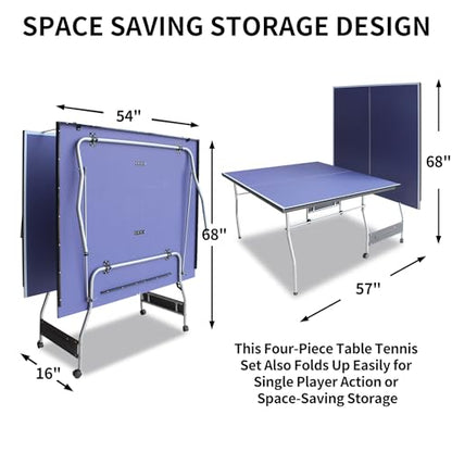 Table Tennis Table 4.5 FT / 6 FT / 8 FT / 9 FT Foldable Portable Ping Pong Table with 2 Table Tennis Paddles 3 Balls and Net for Indoor Outdoor Games