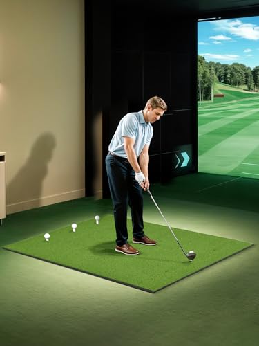 Golf Hitting Mat 5×4ft, Thickened 21/31/36mm Golf Practice Mat for Indoor Outdoor, Top-Notch Artificial Turf Driving Matt with 9 PU Balls+3 Rubber Tee+7 Tee