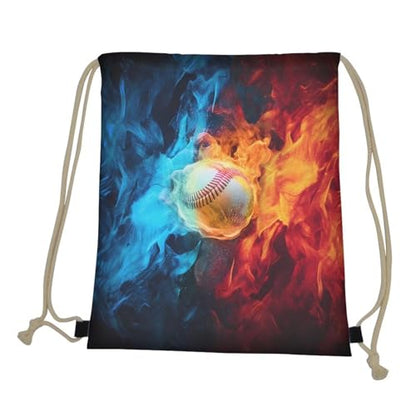 Mumeson Lightweight Crossbody Bag Basketball Bag Backpack Gym Sackpack Shoulder Bag Tote Bag, Fire Baseball Print - color: Fire Baseball Print