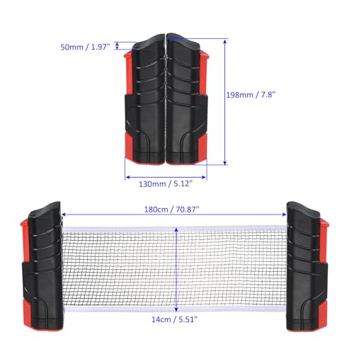 M METERXITY Adjustable Retractable Ping Pong Net - Indoor Outdoor Retractable Table Tennis Net for Any Table Tennis Table (2.2 Inch, Black Red)
