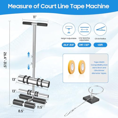 Court Line Tape Machine, Hand Pushed Basketball Court Line Striping Machine, Field Line Striping Marking Machine, Floor Paint Tape Applicator for Parking Lots, Driveway, Playground
