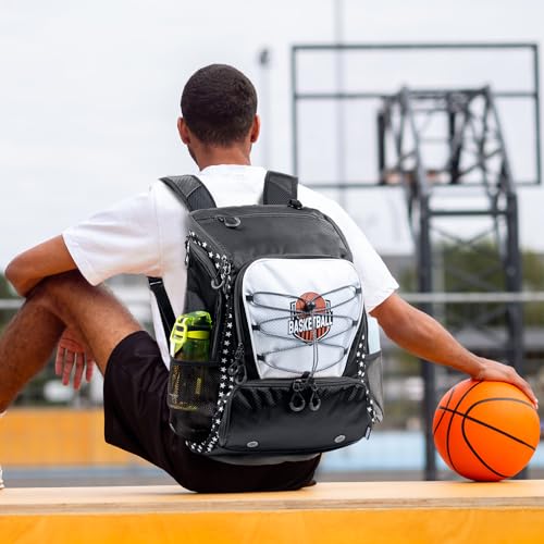 Basketball Bag Backpack with Ball Compartment & Shoe Pocket – Gym Bag for Basketball, Soccer, Football, Volleyball – Large Capacity Athletic Backpack for Youth & Adults, Basketball Gifts - color: Black