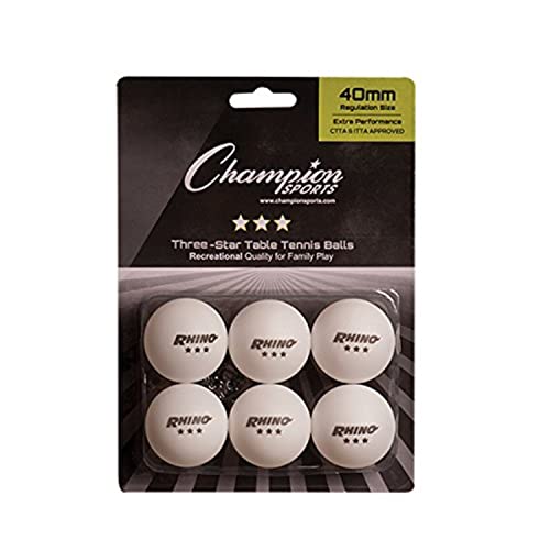 Champion Sports 3 Star Table Tennis Ball Pack – Tournament Size, 40mm Seamless, CTTA & ITTA Approved - style: Pack of 6 (White)