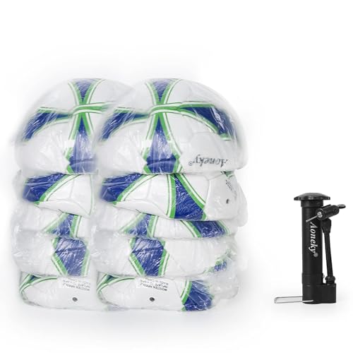Aoneky Soccer Ball with Pump - color: 10 Pack with 1 Pump - White/Blue/Green, size: 4