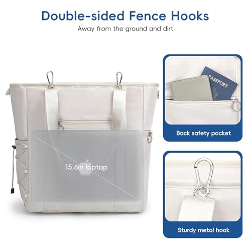 Pickleball Tote Bag for Women with Fence Hook, Quilted Pickleball Bag Holds 3-4 Paddles with Shoe Compartment & Wet Pocket - color: Beige