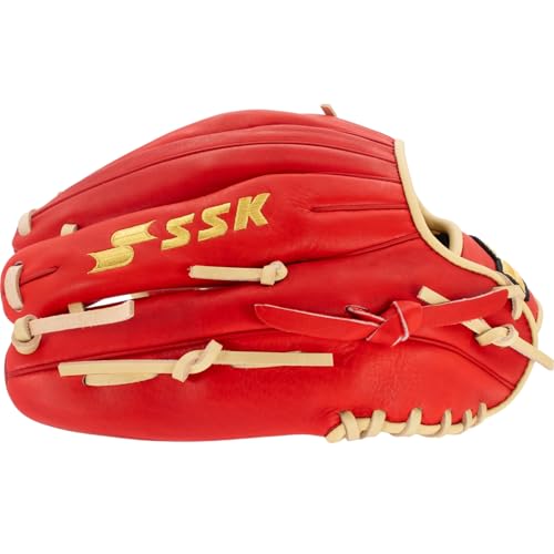 SSK Z5 Craftsman Youth Baseball Glove – 10.5” – 11” – 11.25” – 11.5” Right & Left Hand Throw - color: Red/Camel - I Web, size: 11.5" - Left Hand Throw
