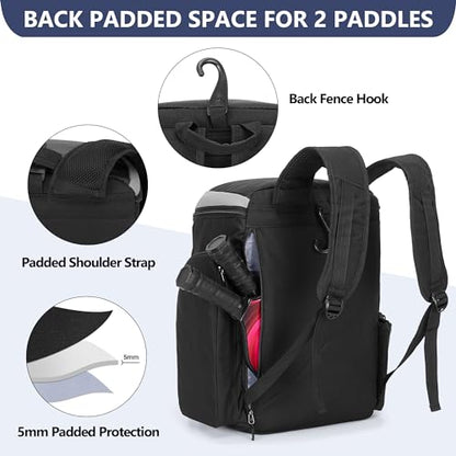 GOBUROS Pickleball Paddle Bag Backpack for 4 Rackets with Fence Hook, Pickleball Equipment Bag with Shoe Compartment for Men Women, Bag Only
