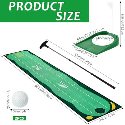 Portable Golf Putting Mat, Mini Golf Putting Green Set with Putting Mat, Putting Cup, Retractable Push Rod (Youth) with 2 Balls, Putting Mat for Indoors, Golf Gifts for Men Kids