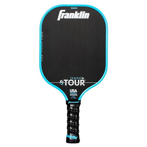 Franklin Sports Pro Pickleball Paddles - FS Tour Series Raw Carbon Fiber T700 - USA Pickleball Approved - Unibody Epoxy Resin Injected Edge - Dynasty + Tempo - 14mm/16mm Core - Gray, Blue + Pink - color: Blue, size: 16 mm, style: Tempo