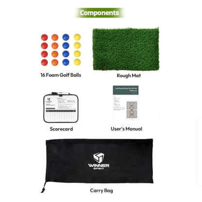 WINNER SPIRIT Play 707 Golf Chipping Game Net with Rough Mat, 16 Foam Golf Balls, Scorecard, Carry Bag | Golf Chipping Trainer Training Indoor Outdoor Outside Park Beach Backyard (Clubs not Included)