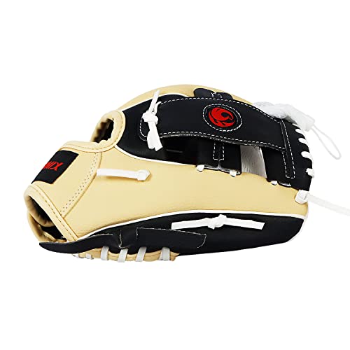 PHINIX Tee Ball Glove with Soft Baseball for Kids Play & Training 8.5"-10" - color: Right Hand Throw-Black/Cream/White, size: 8 1/2 "