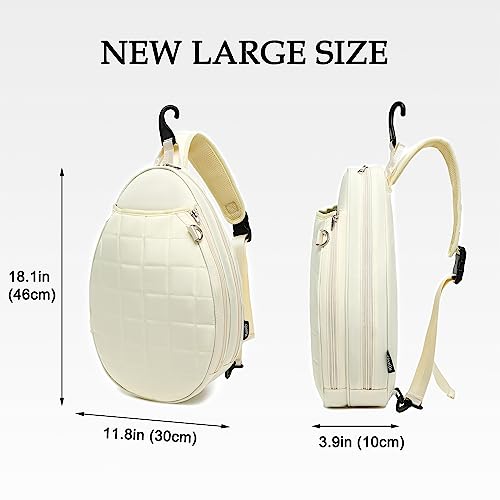 Rejolly Tennis Racket Sling Bag for Women Men Quilted Water Resistant Racquet Cover One Shoulder Crossbody Bag for 2 Tennis Rackets, Pickleball Paddles, Badminton Racquet - color: New Cream White