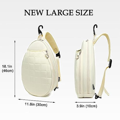 Rejolly Tennis Racket Sling Bag for Women Men Quilted Water Resistant Racquet Cover One Shoulder Crossbody Bag for 2 Tennis Rackets, Pickleball Paddles, Badminton Racquet - color: New Cream White