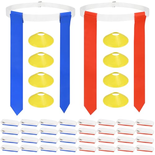 DkOvn Flag Football Set, Flag Football Belts with Flags, Easy Tear Away Belt for Youths, Adult Players of Flag Football - color: 28pcs(14 Blue+14 Red)