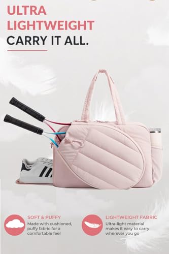 Pickleball,Tennis Racket Bag,Gym Bag for Women,Man. Quilted, Holds 2 Rackets with Shoe Compartment. Sport Bag for Gym, Court, Travel Duffle Bag - color: Candy Pink