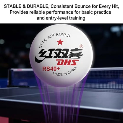 DHS Sports RS40 1 Star Table Tennis Ball - PCR Recycled Material, Entry-Level Training Ball, Stable and Durable, Seamed 40mm+ Ball, 10 Balls Pack