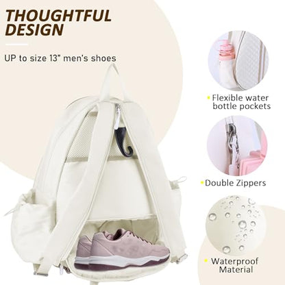 Tennis Bags for Women - Ideal Mothers Day Gifts, Quilted Tennis Sling Crossbody Backpack with Fence Hook, Water Resistant Tennis Racket Bag for Pickleball, Badminton, Beige