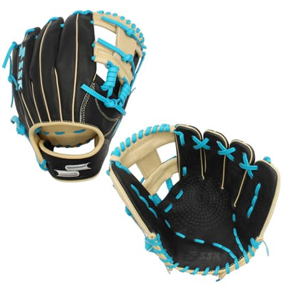 SSK Z5 Craftsman Infield Baseball Glove – 11.25” - 11.5” - 11.75” - 12” – Right & Left Hand Throw - color: Black/Camel/Electric Blue, size: 11.5" - Left Hand Throw