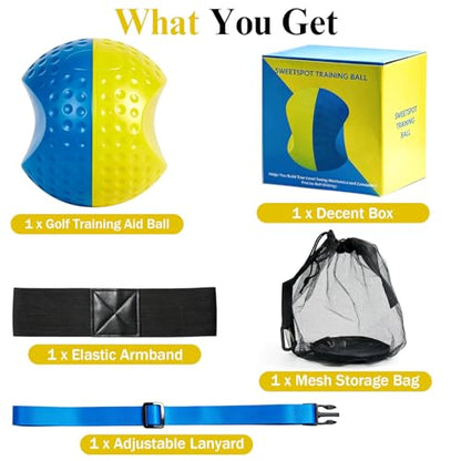 Golf Training Aid Ball and Armband, Golf Swing Trainer for Consistent Precise Swing, Fix Slicing, Scooping Chicken Wing, Golf Training Tool with Armband, Adjustable Lanyard, Storage Bag Golfer
