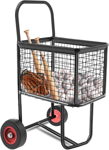 Sports Ball Cart with Wheels - Holds 300 Baseballs or 150 Softballs, Equipment Storage for Caddy Large Capacity - Durable Steel Frame & Anti-Puncture Tires for Gym School Club Indoor Outdoor Training