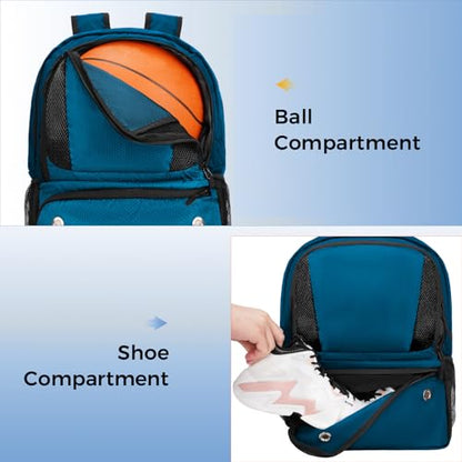 YOREPEK Basketball Backpack, Lightweight Basketball Bag with Ball Holder & Shoes Compartment, Sports Backpack Training Equipment Fit Soccer Volleyball Football - color: Blue